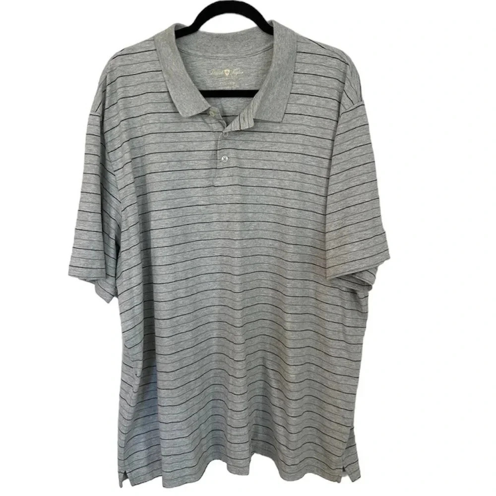 David Taylor Collection Men's Short Sleeve Gray & Black Striped Polo Sz 2XL GUC